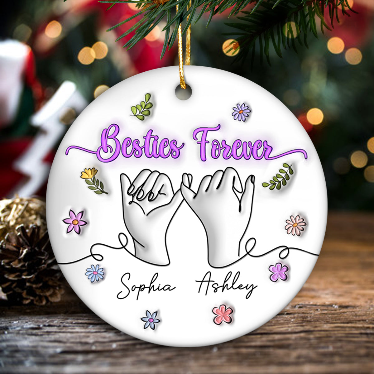 3D Inflated Besties Forever Pinky Promise Personalized Ceramic Ornament