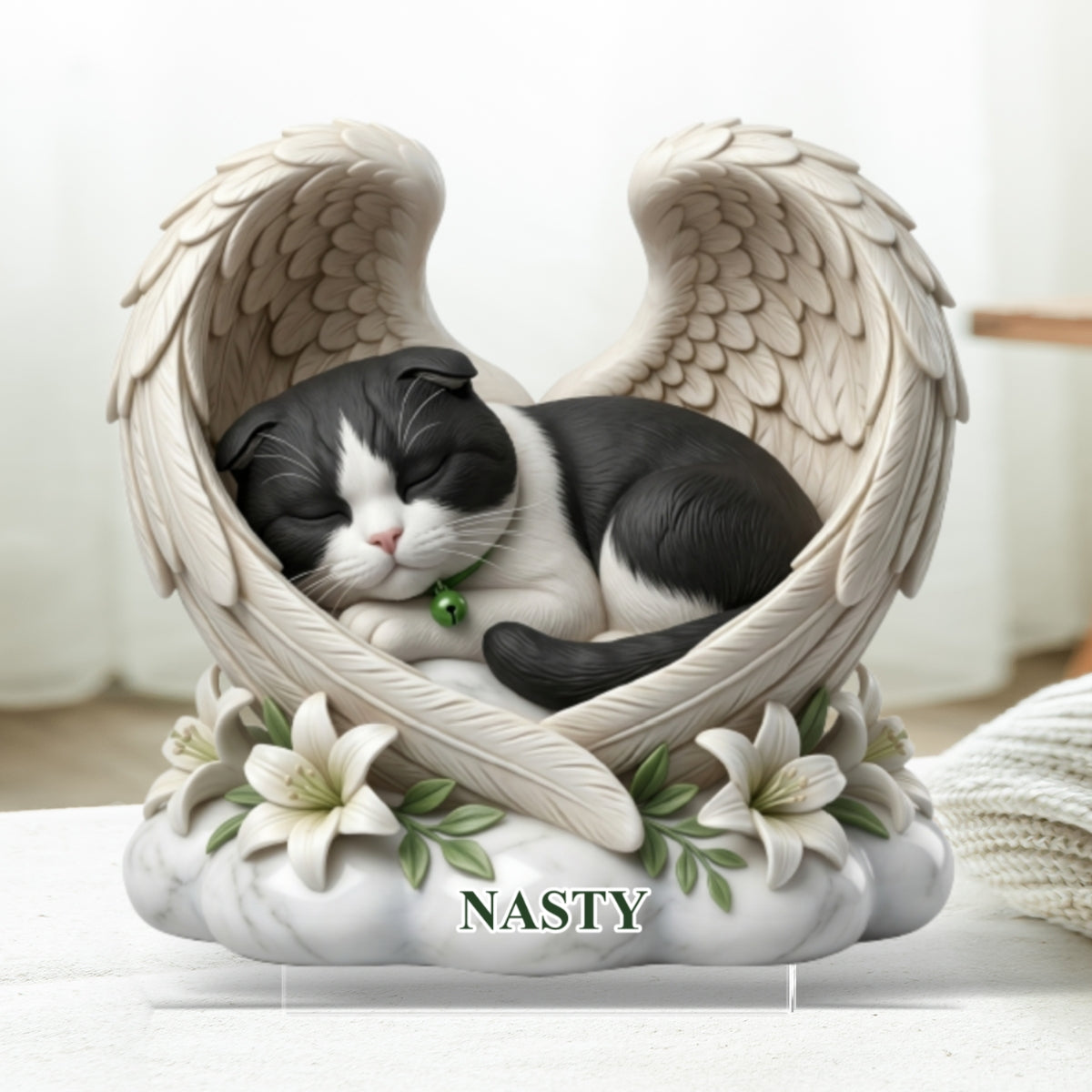 Custom Cat Angel Wings Statue - Personalized Acrylic Block Plaque - Heartfelt Pet Memorial Gift