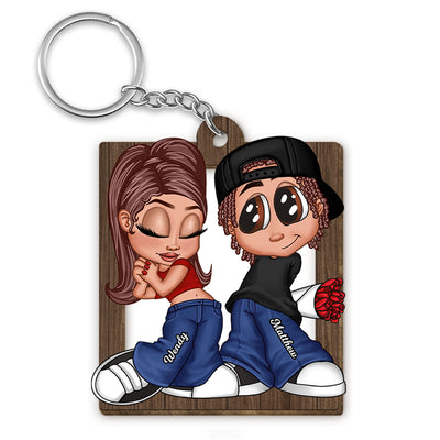 Y2K Couple Frame Personalized Wooden Keychain, Gift For Him, Gift For Her
