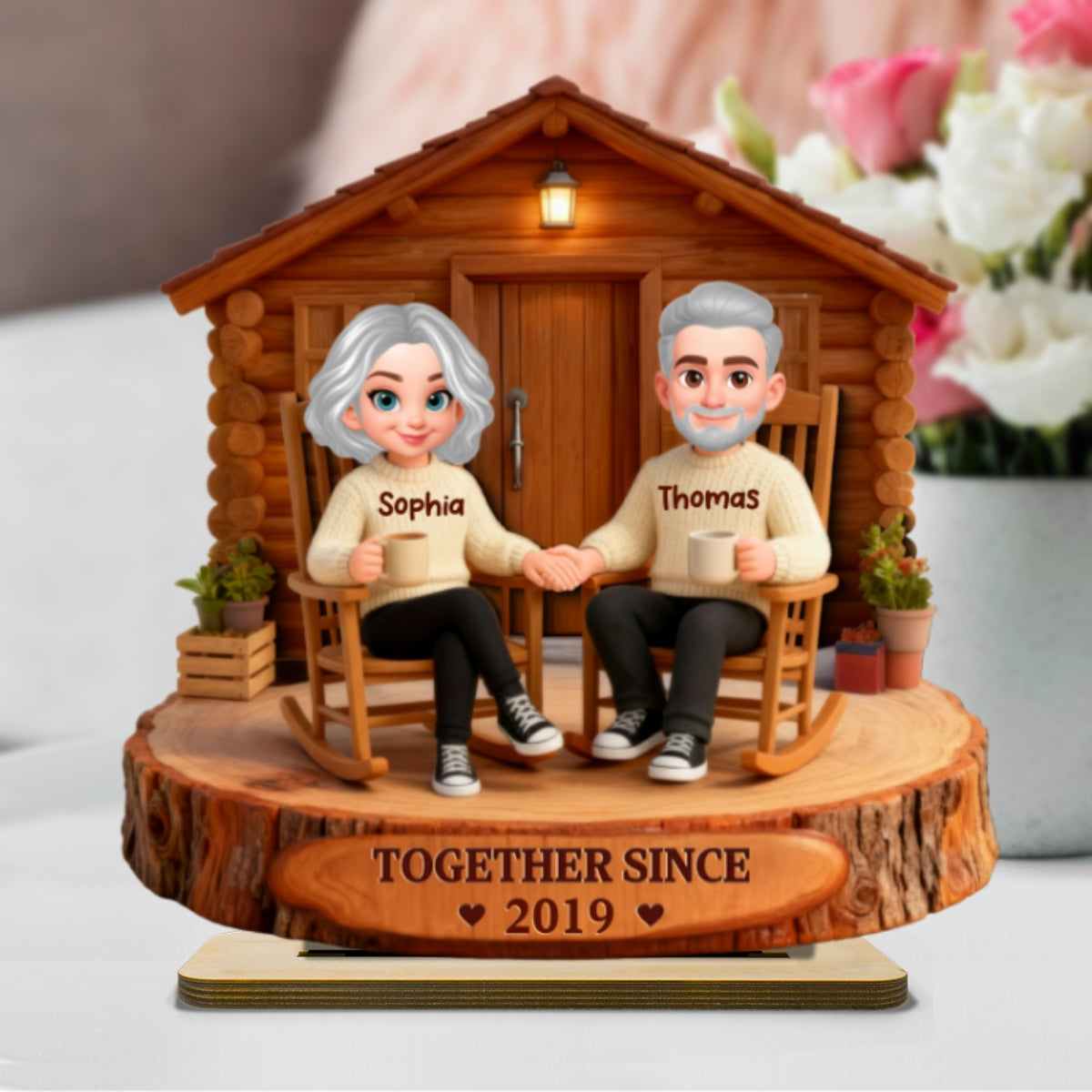 Eternal Love Couple Forever Together Wooden Cabin - Personalized 2-Layer Wooden Plaque - Gift For Couple, Gift For Him, For Her