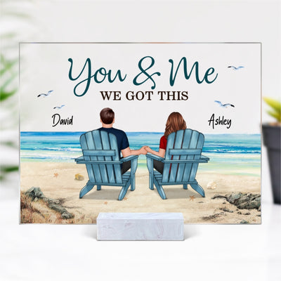 Back View Couple Sitting Beach Landscape Personalized Acrylic Plaque, Anniversary Gift For Him, For Her