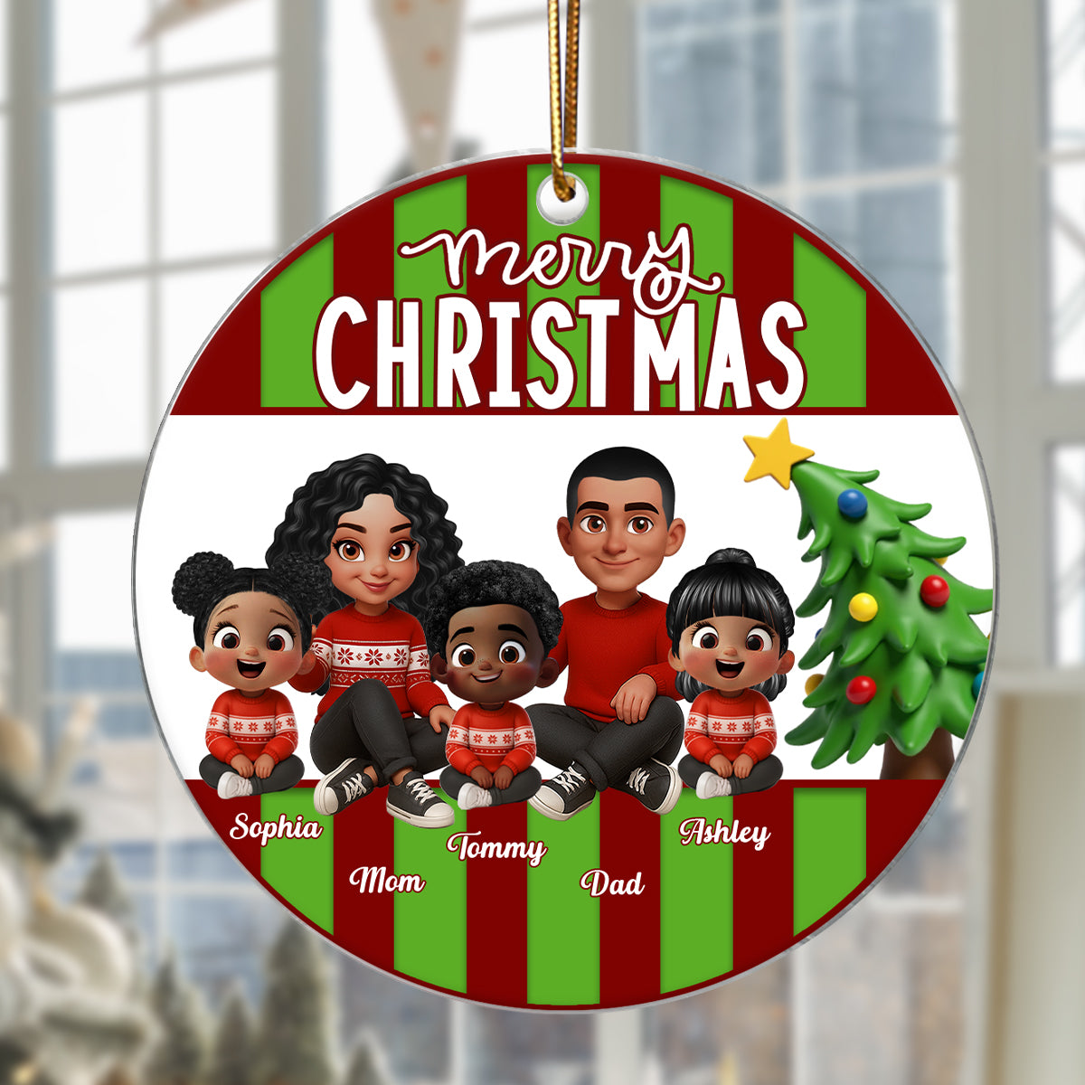 Merry Christmas Family Sitting 2025 Personalized Acrylic Ornament, Christmas Decor for Family