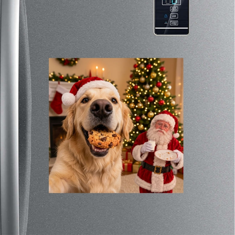 Dog Cat Steal Cookie From Santa Upload Pet Photo - Personalized Acrylic Fridge Magnet - Funny Christmas Gift For Dog Lovers, Cat Lovers, Pet Lovers