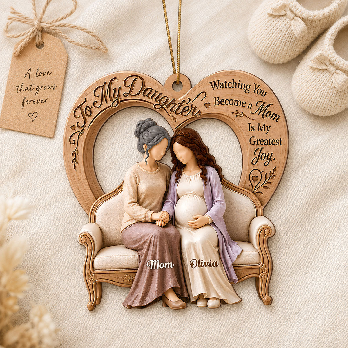Pregnancy Expecting Mom To My Daughter - Personalized Wooden Ornament - Christmas Keepsake For New Mom