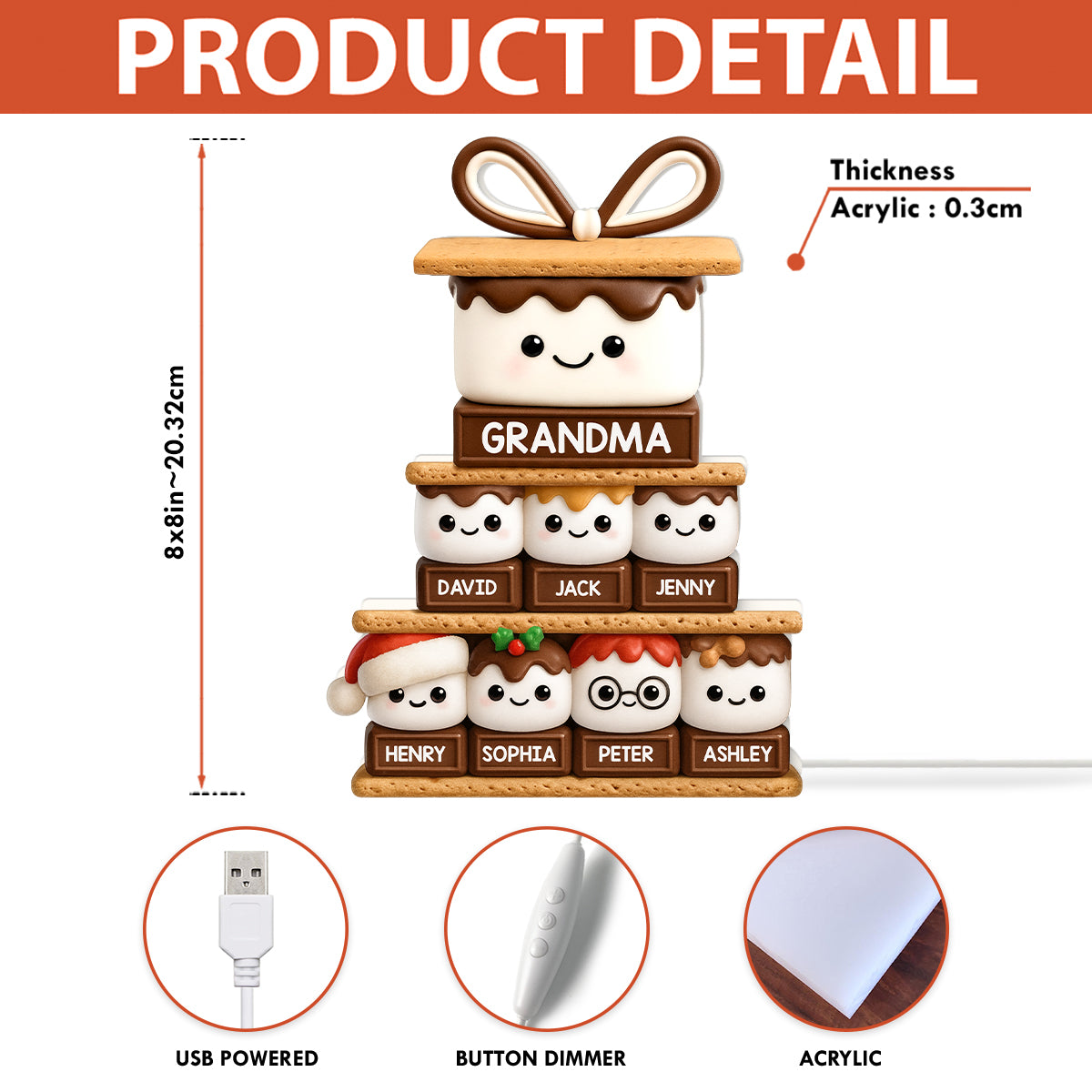 3D Effect Happy Smores Grandma Grandkids - Personalized Light Box - Christmas Gift For Grandmas