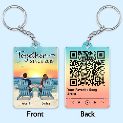 Couple Back View At Beach Favorite Song Scannable QR Code Personalized Acrylic Keychain