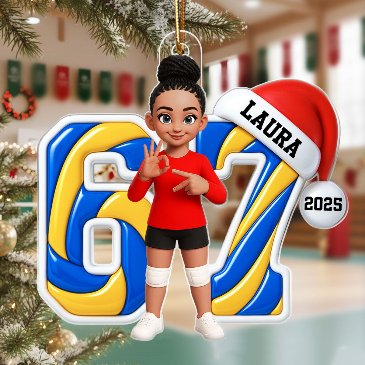 Custom Volleyball Six Seven 67 - Personalized Acrylic Ornament - Teen Slang Funny Tree Decor, Funny Teen Grandkid Gift