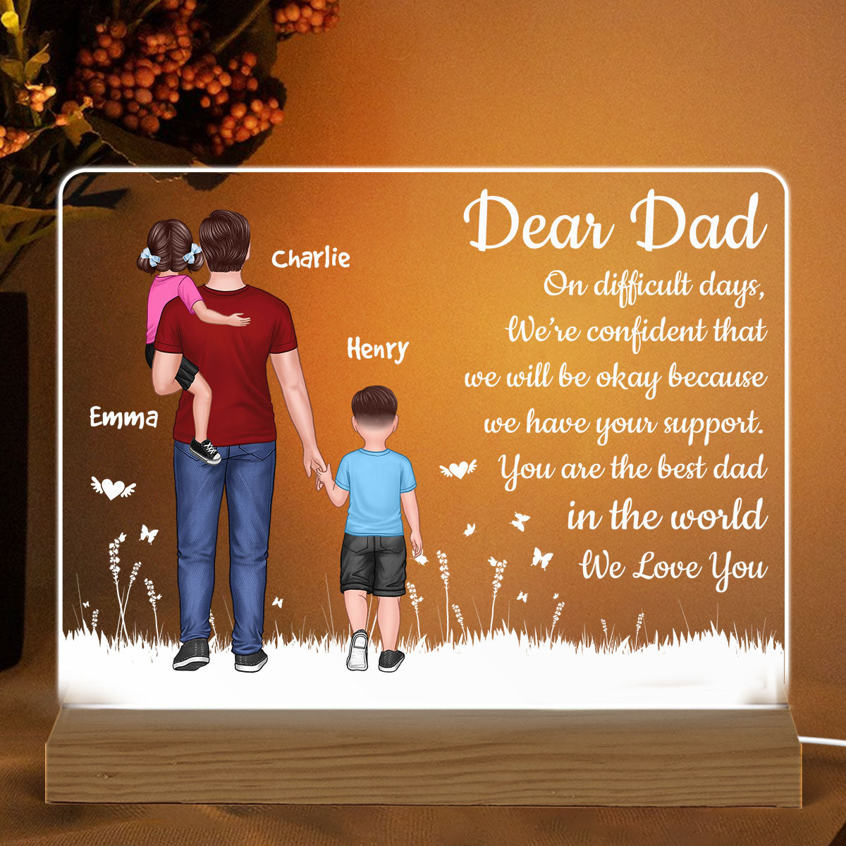 Dear Dad Dad Holding Kids Personalized Warm Custom Shape LED Night Light