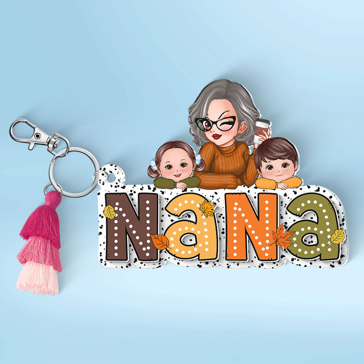 Fall Season Grandma And Kids Personalized Acrylic Keychain