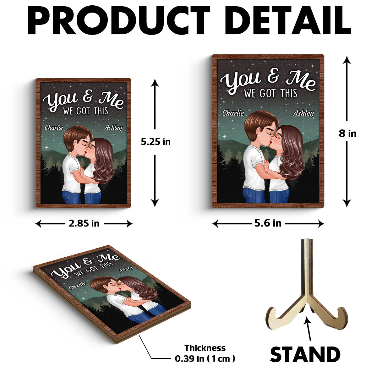 Couple Kissing Under Sky Night Personalized 2-layer Wooden plaque