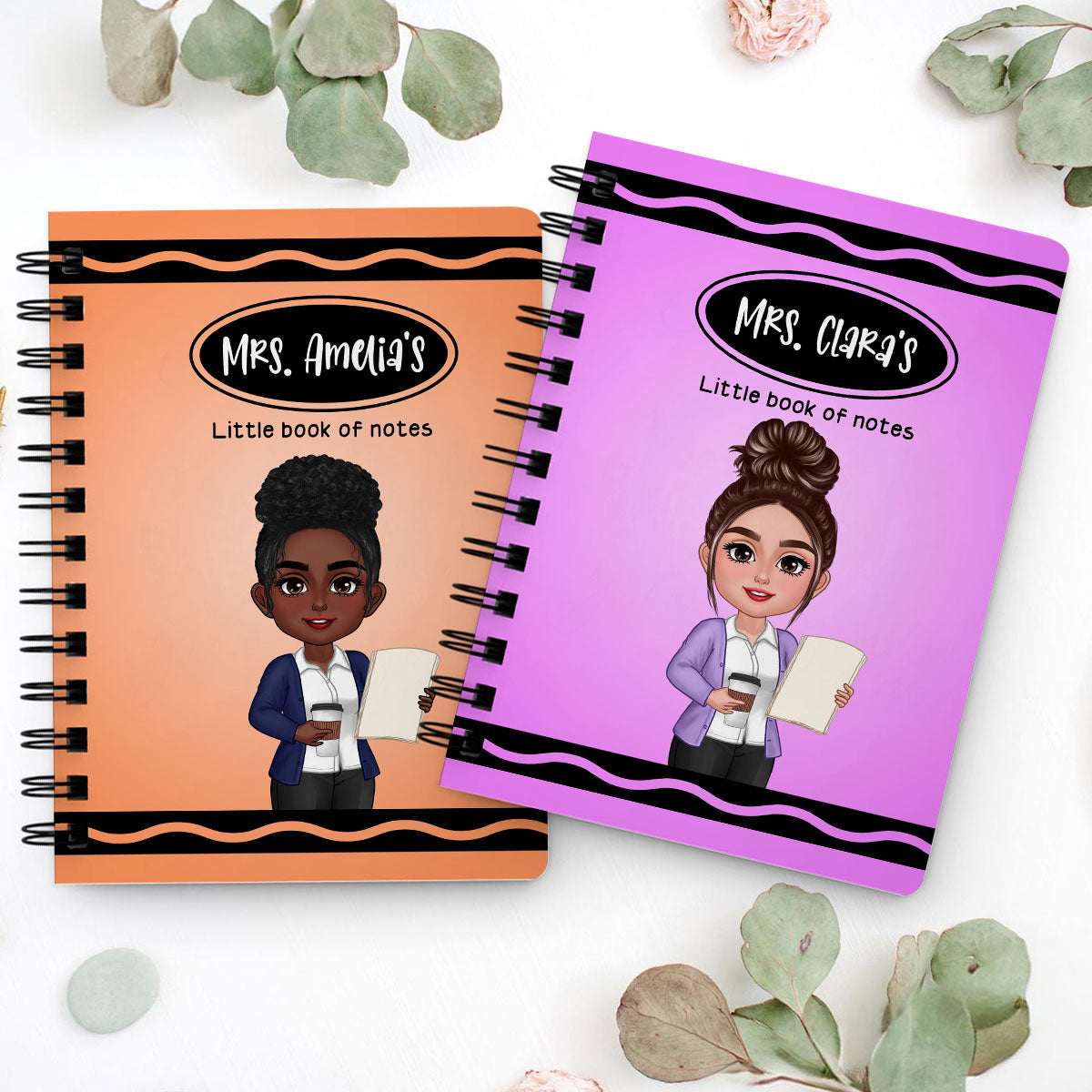 Crayon Themed Teacher Name Personalized Spiral Notebook Journal, Back To School Stationery
