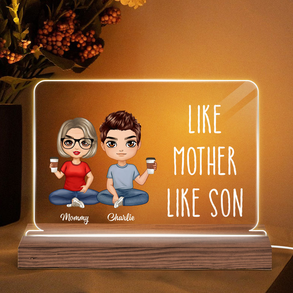 Doll Like Mother Like Daughter Son Gift For Mom For Daughters Sons Personalized Custom Shape Horizontal Rectangle Acrylic Plaque LED Night Light
