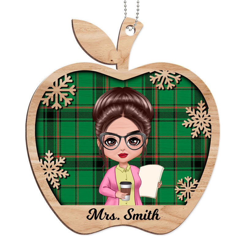Doll Female Teacher In Apple Shape Christmas Personalized Wooden Ornament