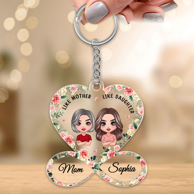 Like Mother Like Daughter Doll Mother Daughter Floral Infinity Heart Personalized Acrylic Keychain