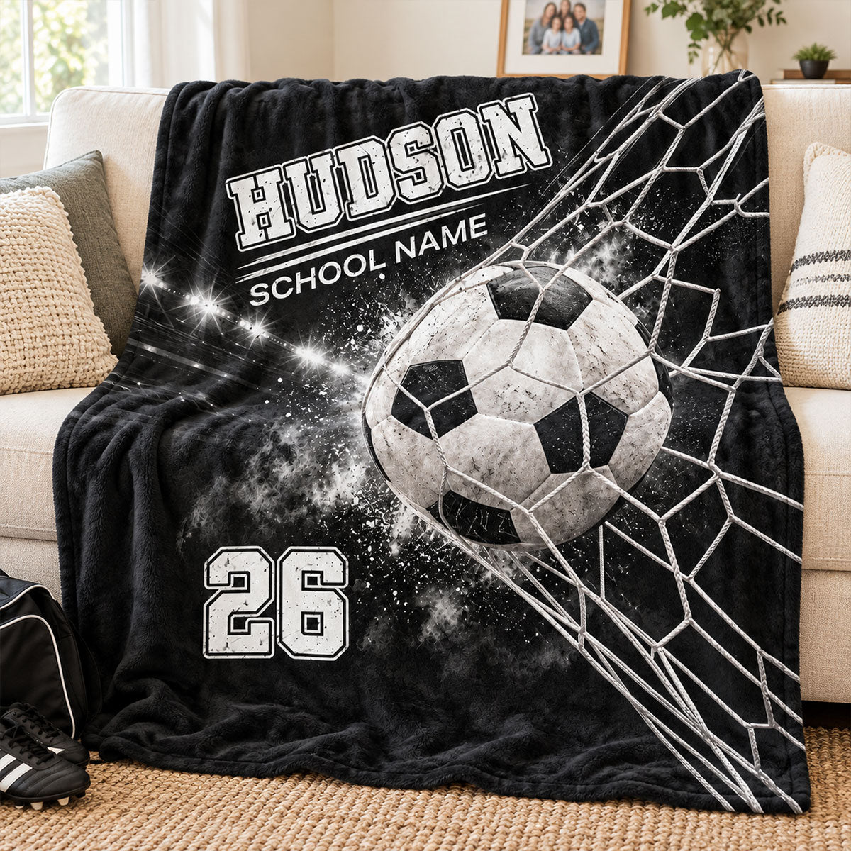 Soccer Goal Net - Personalized Fleece Blanket - Custom Player Name & Jersey Number