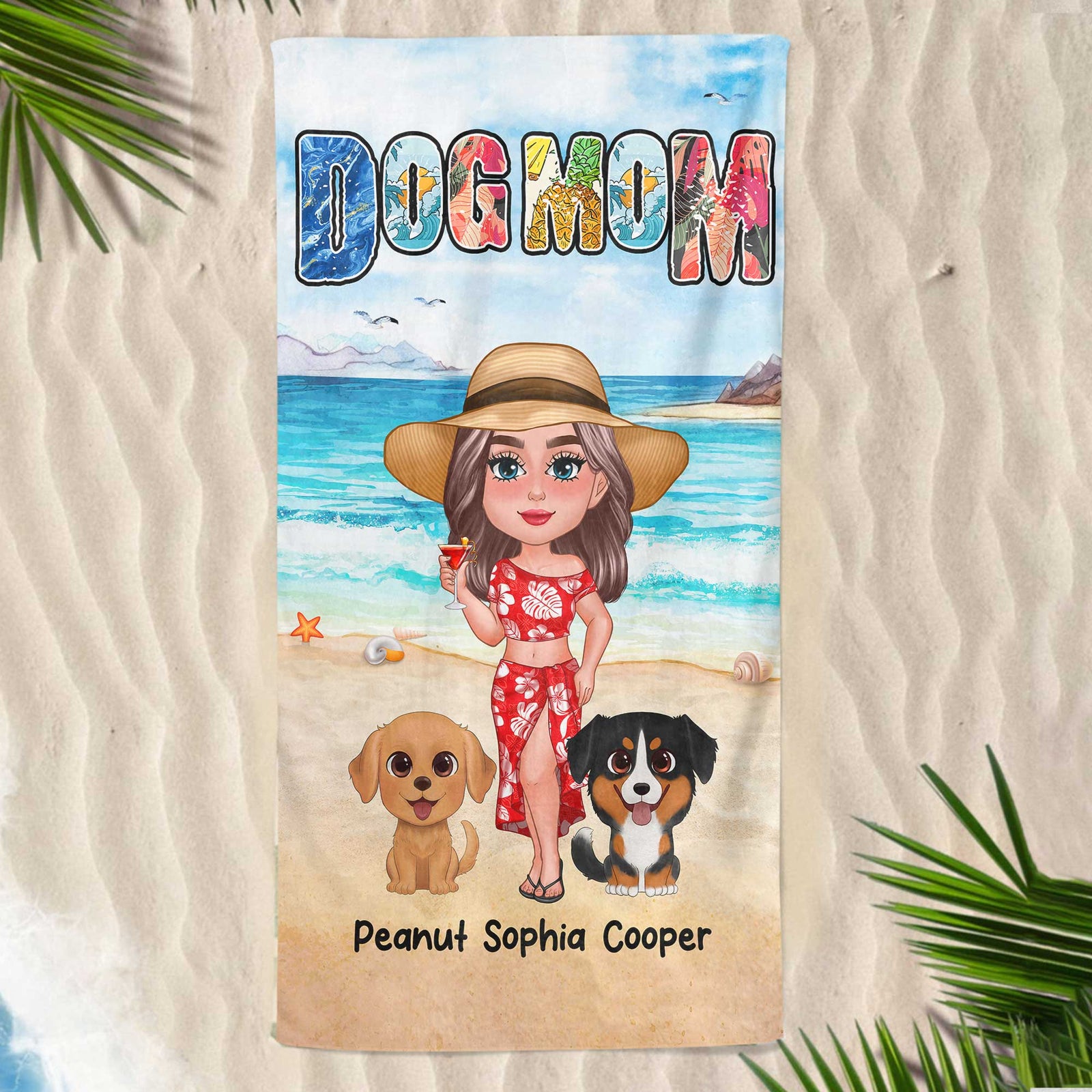 Dog Mom Summer Pattern Doll Girl New Face Watercolor Cute Dogs Personalized Beach Towel