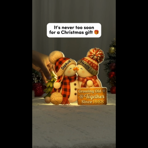 3D Effect Snowman Couple Growing Old Together - Personalized Light Box - Heartwarming Christmas Gift for him, Gift for her