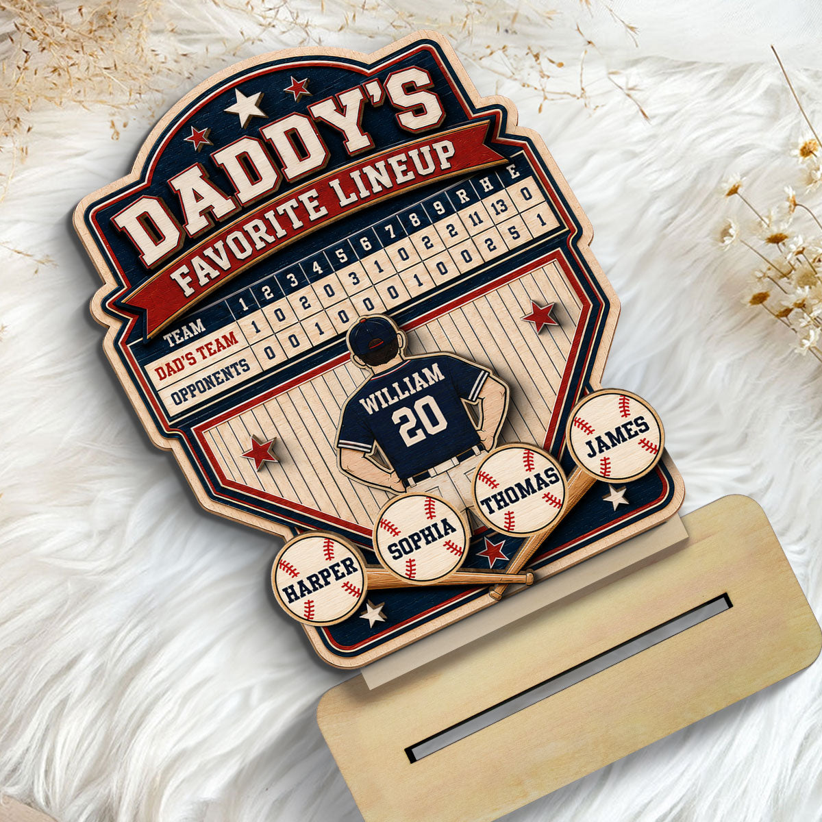 Baseball Dad Favorite Lineup - Personalized Wooden Plaque - Father's Day Gift for Dad, Husband