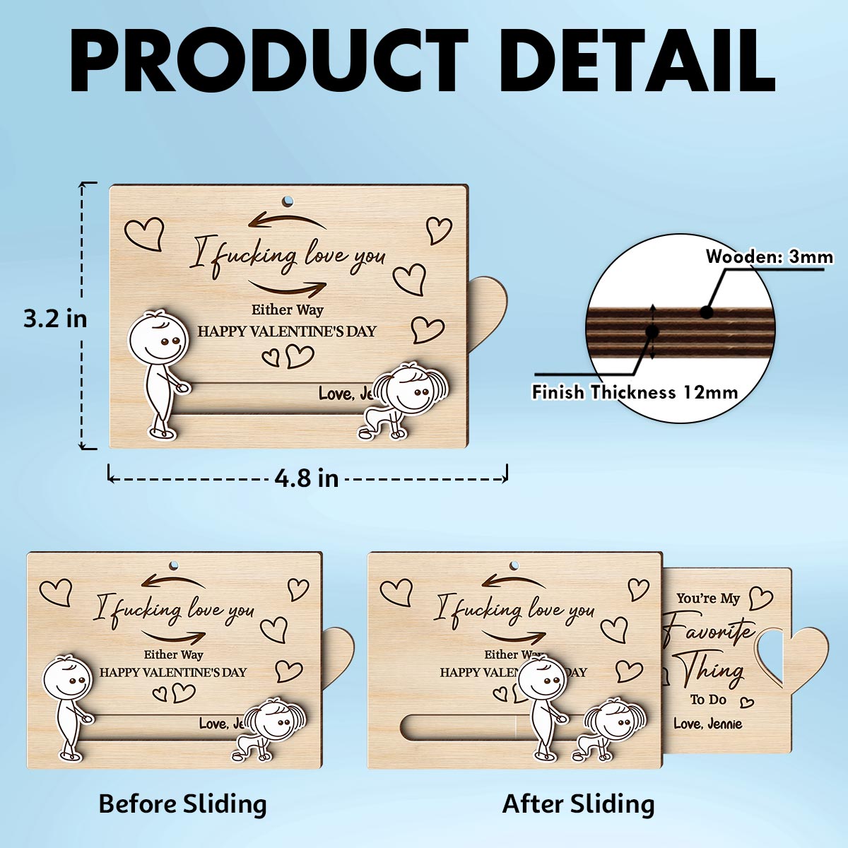 I Fcking Love You Funny Inappropriate Couple - Personalized Wooden Slider Ornament - Funny Gift For Him, For Her