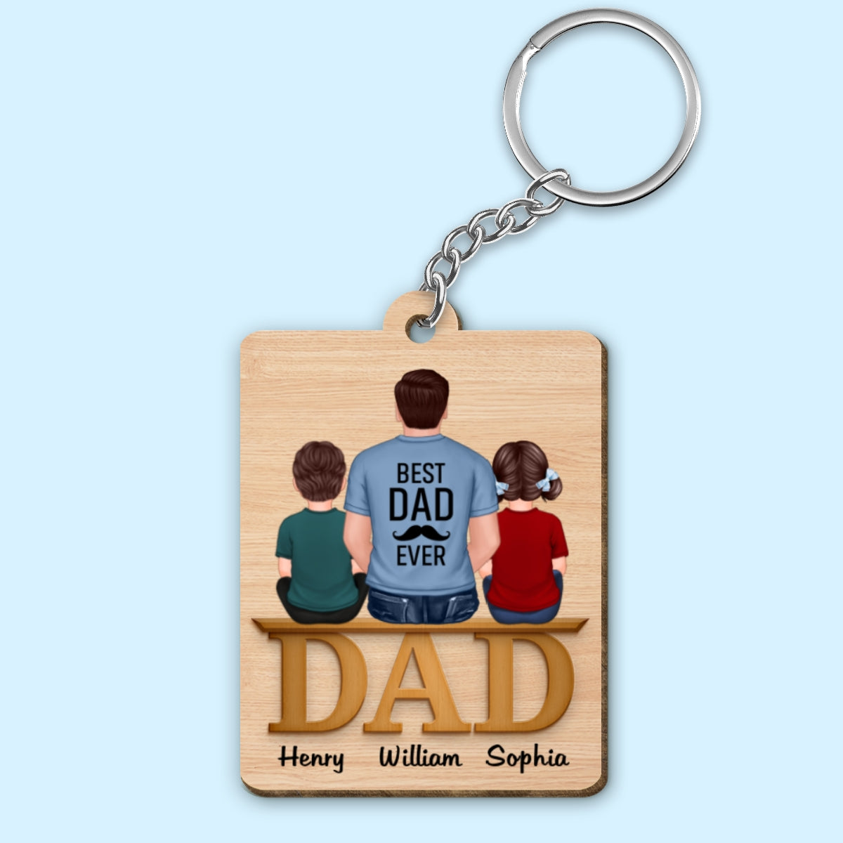Dad Grandpa And Kids On Text Personalized Wooden Keychain