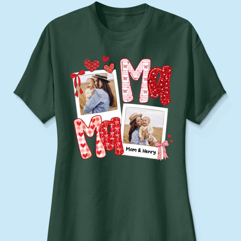 Preppy Mama Valentine Glitter Effect Photo - Personalized Shirt - Heartfelt Gift for Mom
