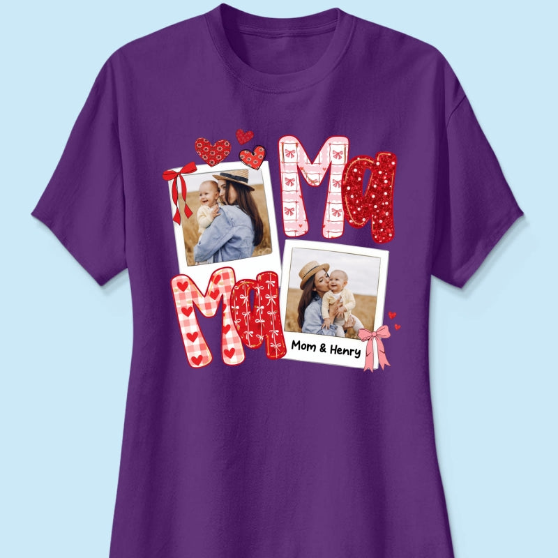 Preppy Mama Valentine Glitter Effect Photo - Personalized Shirt - Heartfelt Gift for Mom