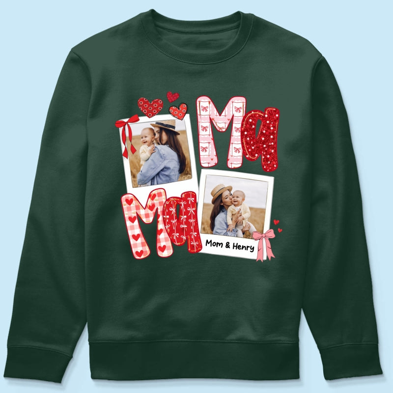Preppy Mama Valentine Glitter Effect Photo - Personalized Shirt - Heartfelt Gift for Mom