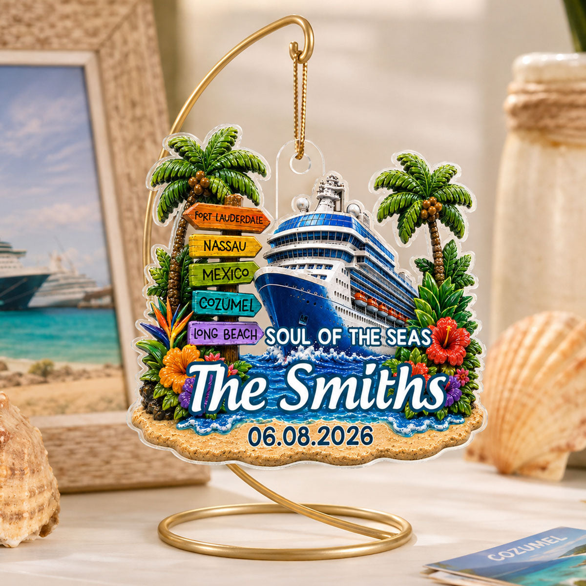 Cruise Travel Adventure Custom Traveling Destination - Personalized Acrylic Ornament - Cruise Ship Keepsake, Cruise Ship Vacation Gifts