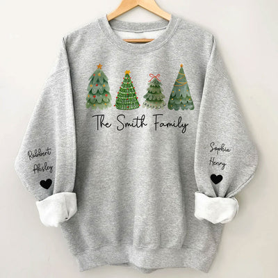 Family Christmas Tree Watercolor Personalized Sleeve Printed Sweatshirt