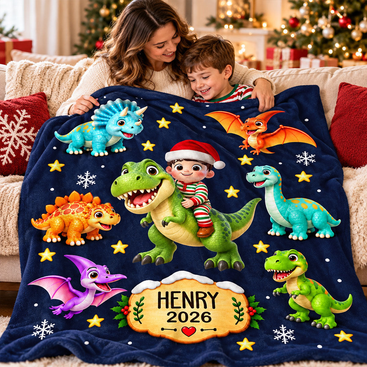 Trending Dinosaur for Boys and Girls - Personalized Fleece Blanket - Christmas Gift For Kids Grandkids