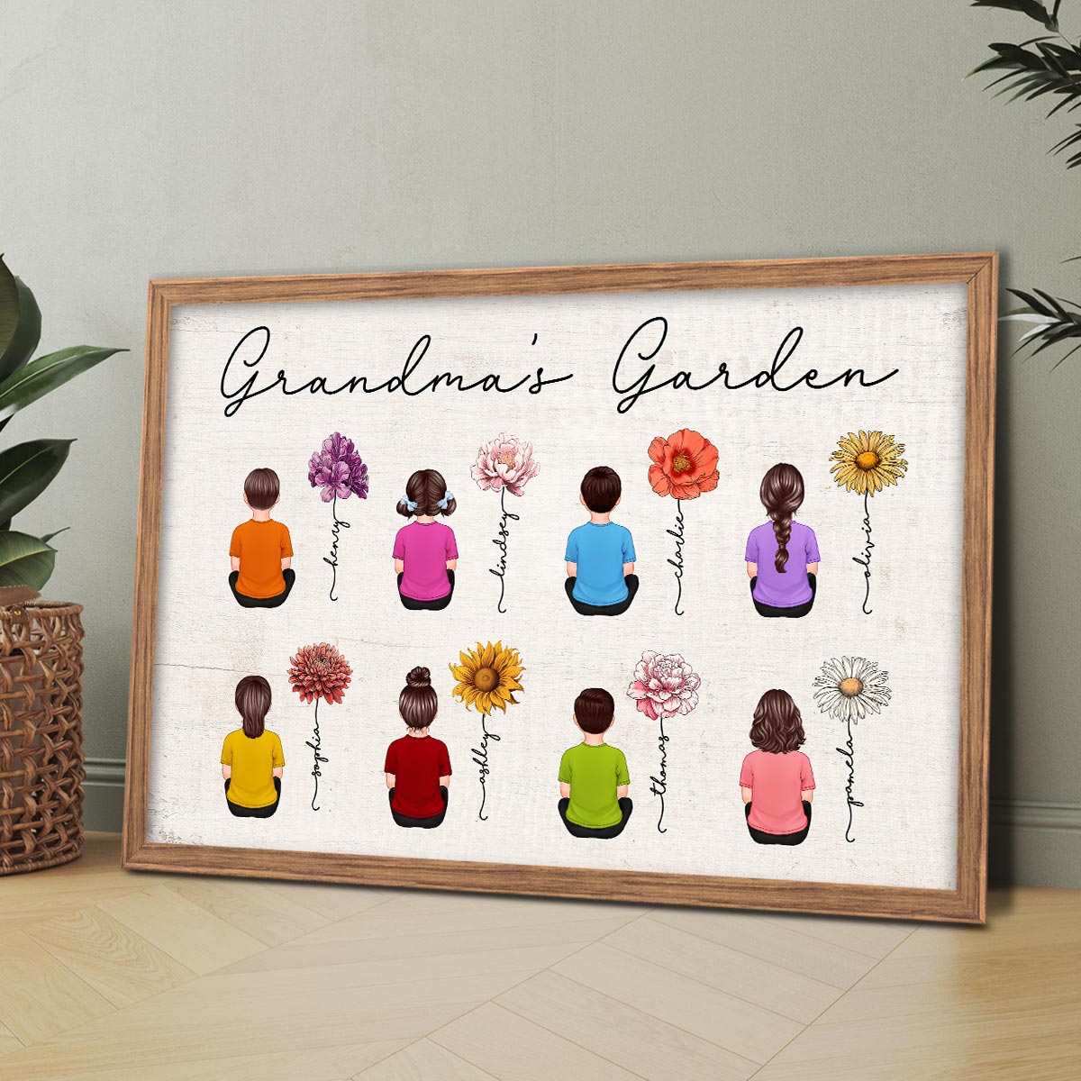 Vintage Flowers Grandma Garden With Grandkids Sitting Personalized Horizontal Poster