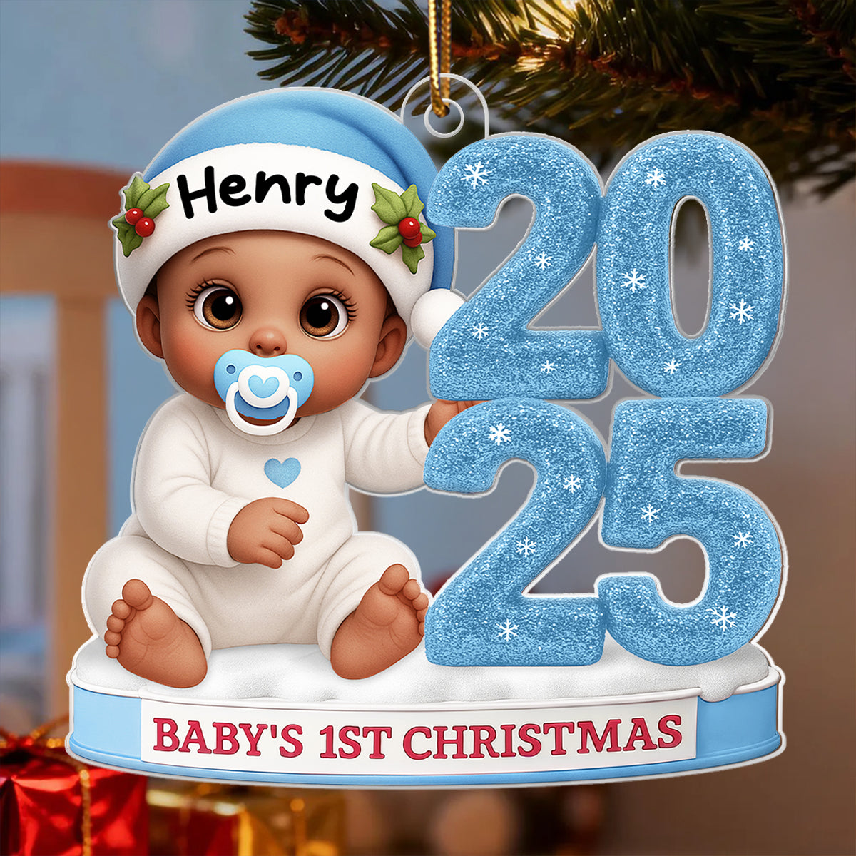 3D Glitter Effect Baby 1st Christmas - Personalized Acrylic Ornament - Unique Christmas Gift For New Born, Baby