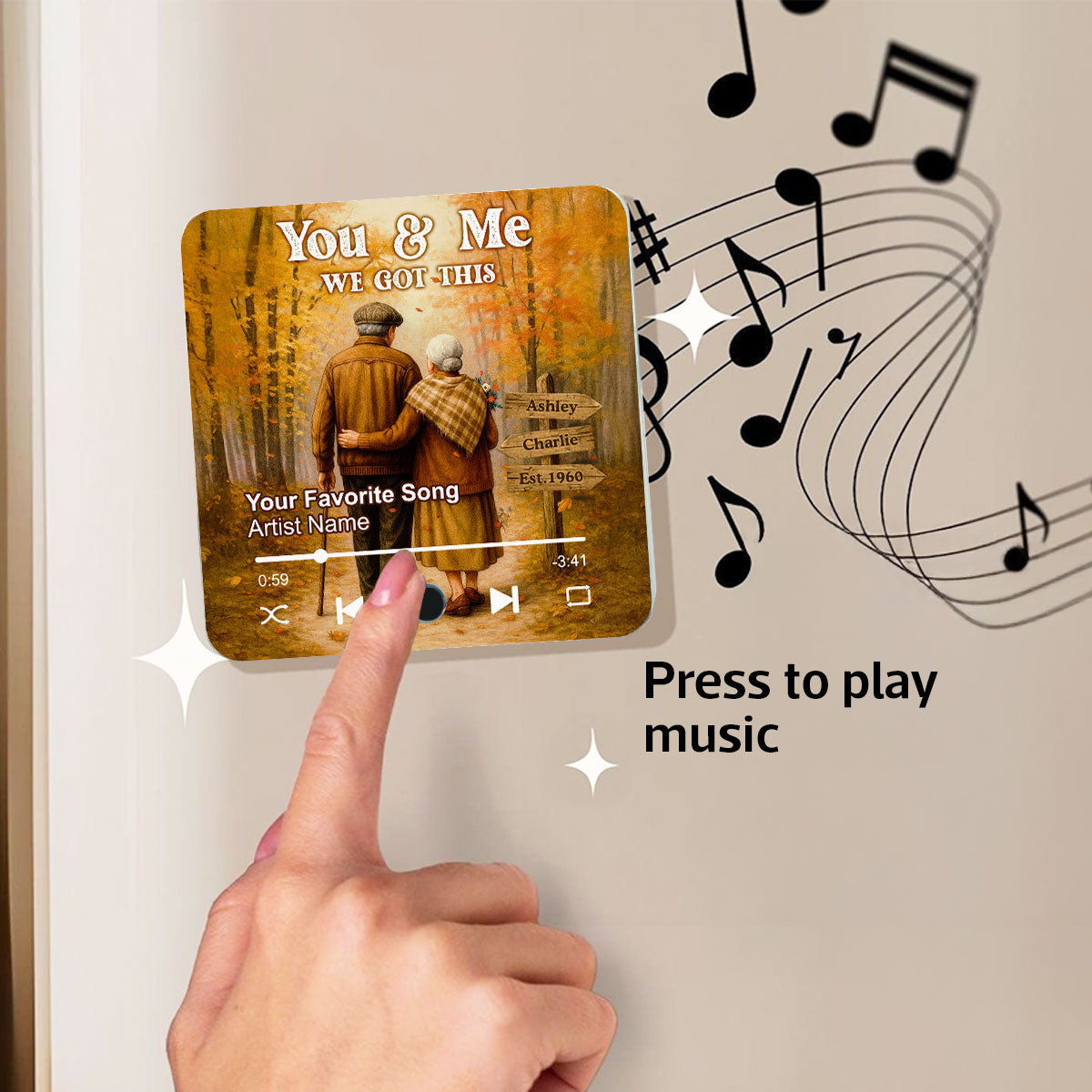 Fall Season Old Couple Personalized Music Fridge Magnet, Heartfelt Gift For Couple