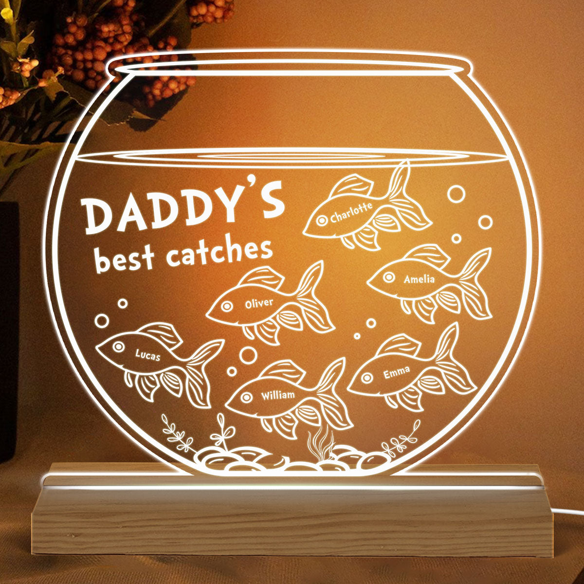 Daddy Granda Best Catch Fishing Personalized Custom Shape Warm LED Night Light