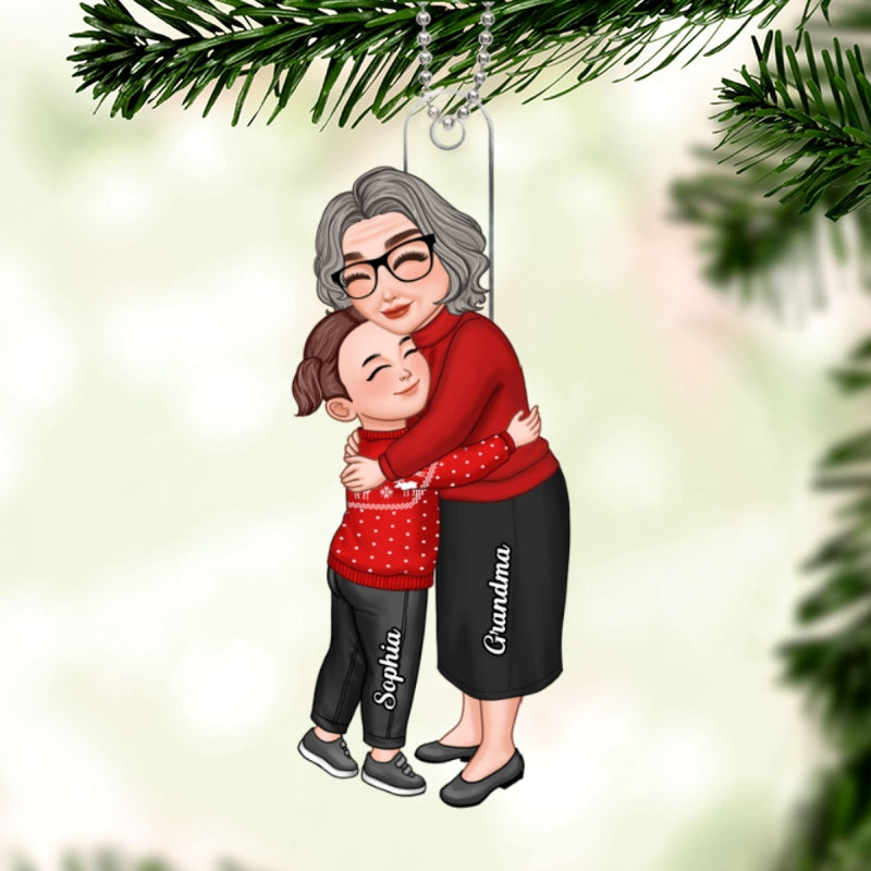 Grandma & Grandkid Hugging Christmas Gift For Granddaughter Grandson - Personalized Acrylic Ornament - Gift For Granddaughter, Grandson