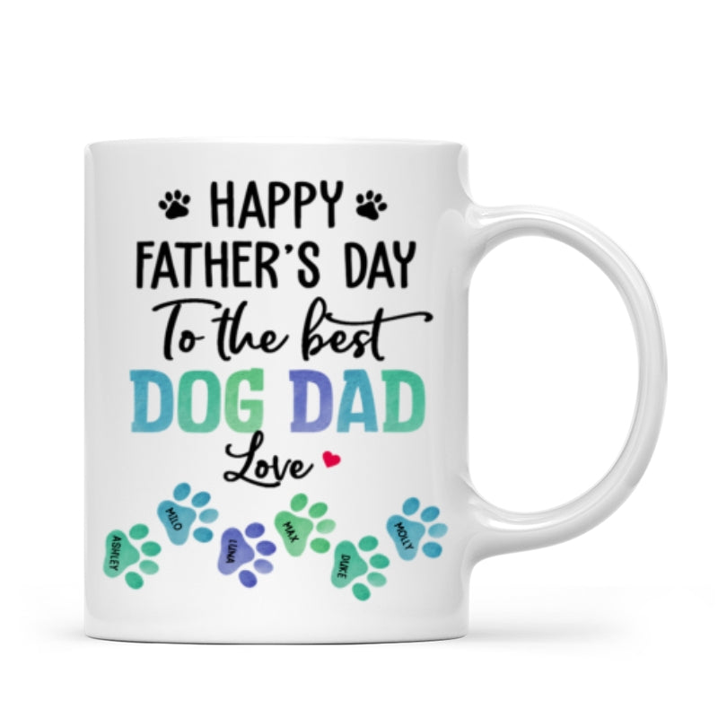 Happy Father‘s Day Best Dog Dad Watercolor Paws Personalized Mug