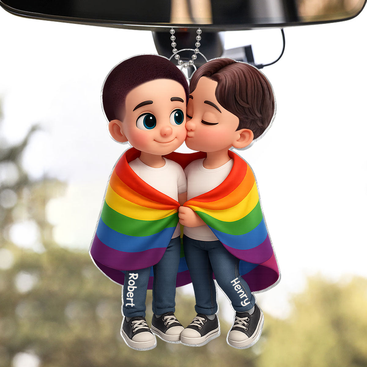 Pride Month LGBTQ+ Couple Love Is Love Personalized Acrylic Car Hanger, Gift For Couple