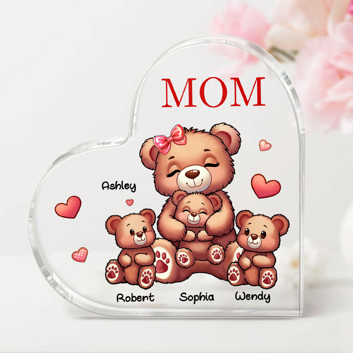 Cute Grandma Mom Bears Personalized Acrylic Heart Plaque