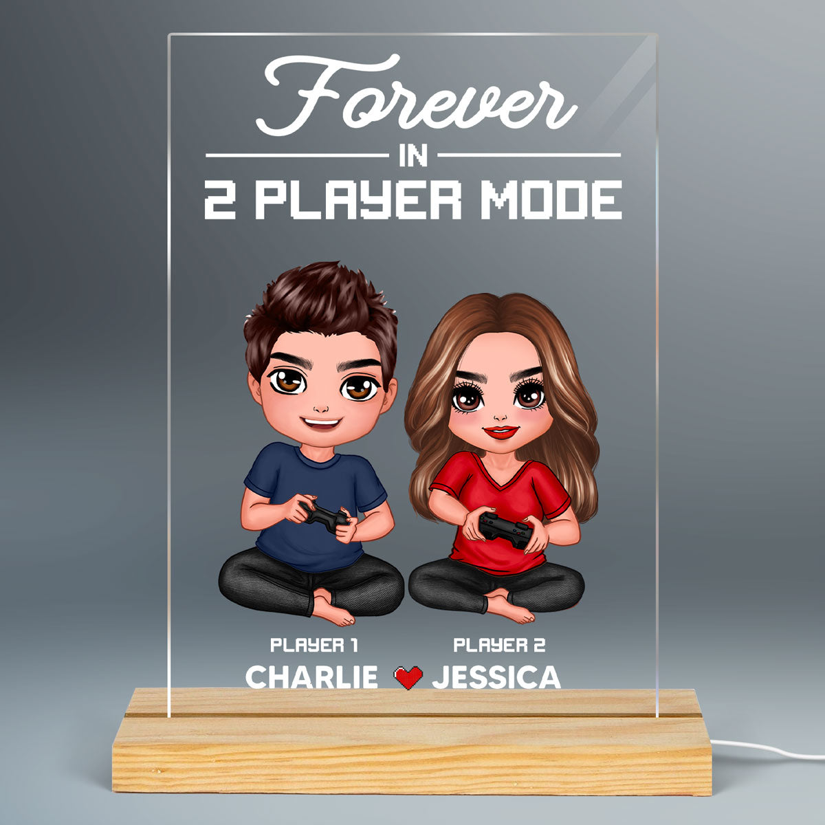 Gaming Couple Together Since Personalized Rectangle Acrylic Plaque With LED Night Light - Valentine‘s Day Gift - Anniversary Gift For Him - Gift For Her