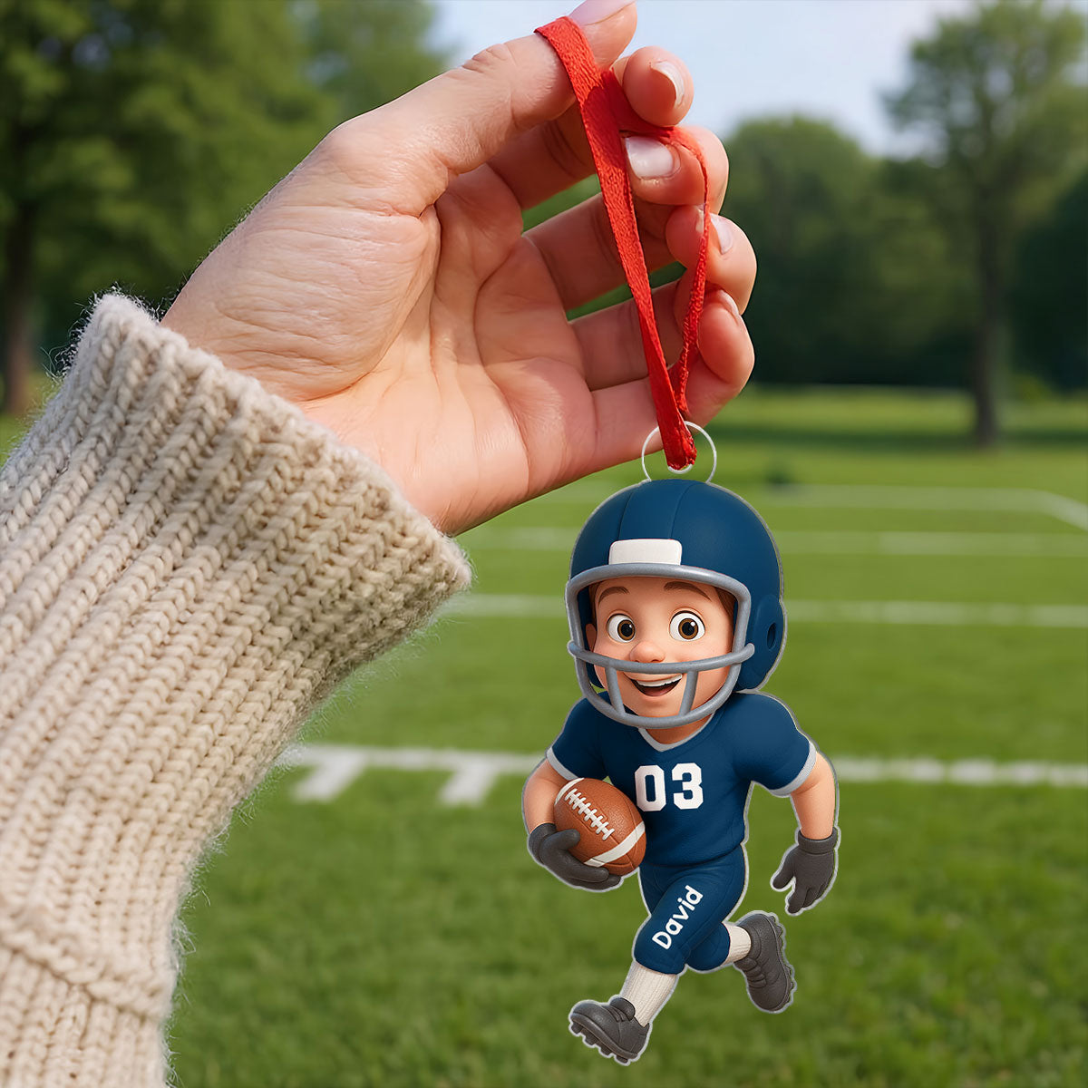 Football Player Personalized 2D Flat Acrylic Ornament, Christmas Gift for Son, Grandson