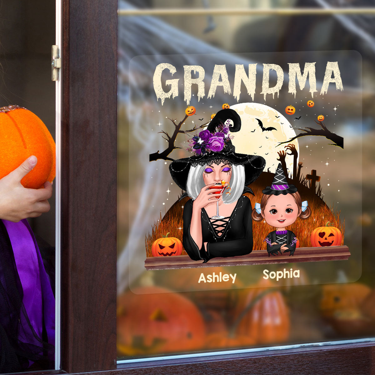 Grandma Mom And Kids Halloween Night Personalized Decal, Halloween Decor