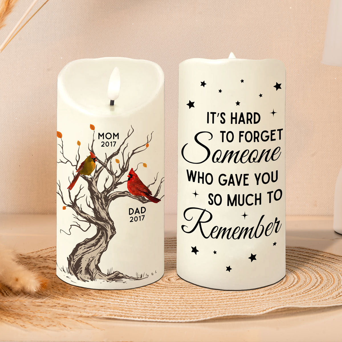 Cardinals Memorial Hard To Forget Personalized LED Candle, Remembrance Gift, Sympathy Gift
