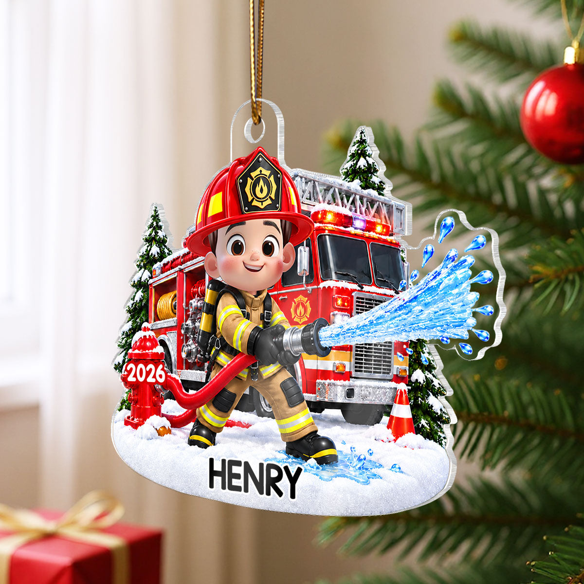 Trending Kid Firefighter - Personalized Acrylic Ornament - Gift For Boys, Girls, Grandkids