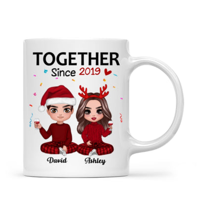Christmas Doll Couple Sitting Confetti Personalized Mug