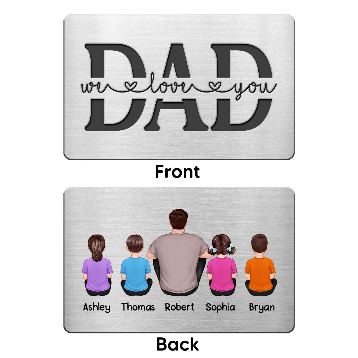 Best Dad Ever Back View Man Kids Dogs Cats Personalized Metal Wallet Card