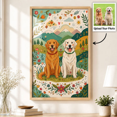 Folk Art Illustration Style - Custom Family Couple Portrait Photo - Personalized Poster - Gift For Family, Him, Her