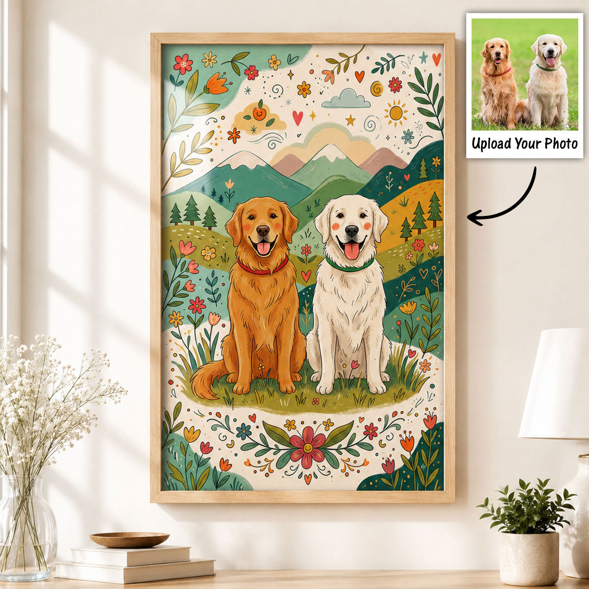 Folk Art Illustration Style - Custom Family Couple Portrait Photo - Personalized Poster - Gift For Family, Him, Her