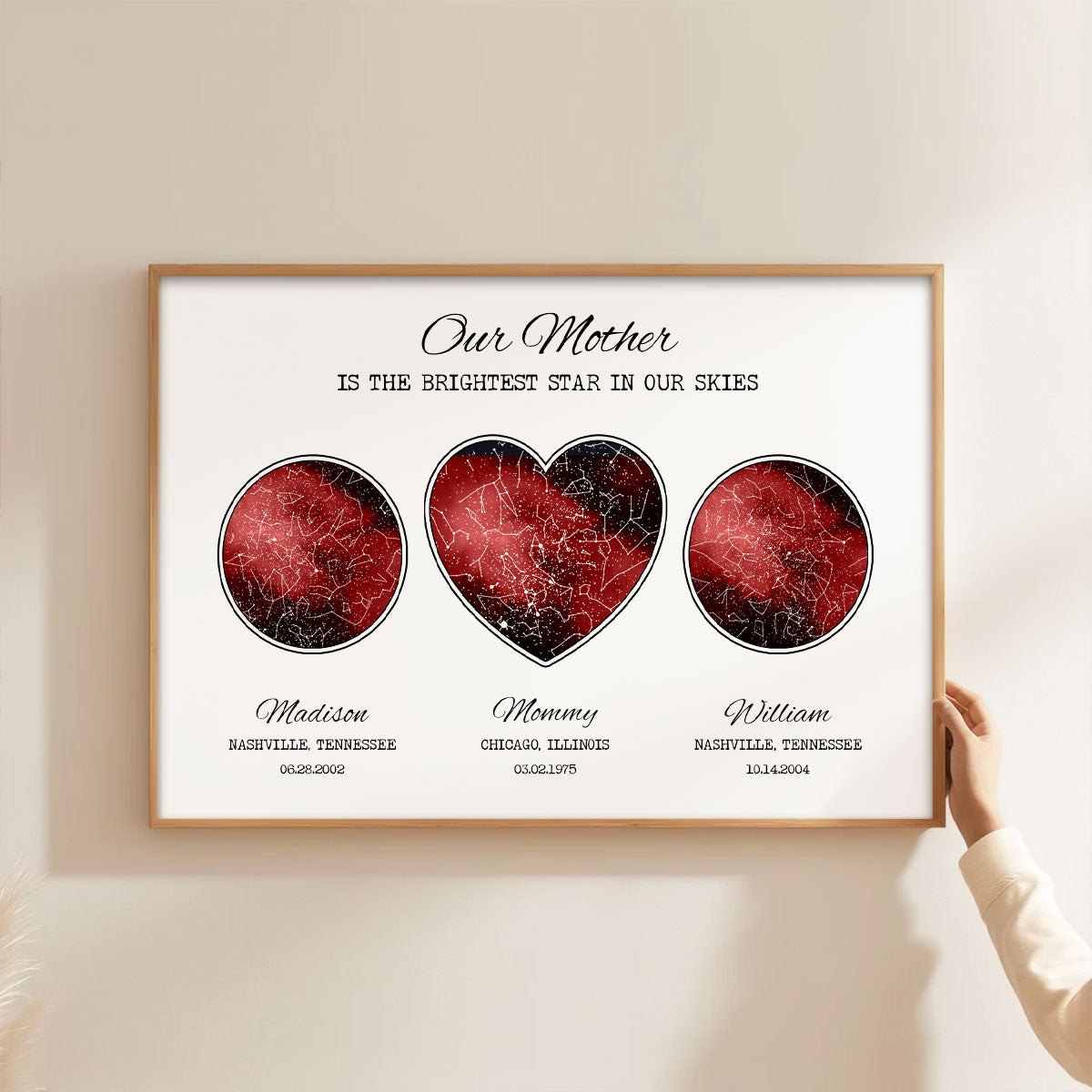 Custom Star Map Poster by Location & Date, Real Astronomical Data, Personalized Heartfelt Gift for Mom from Daughter, Son