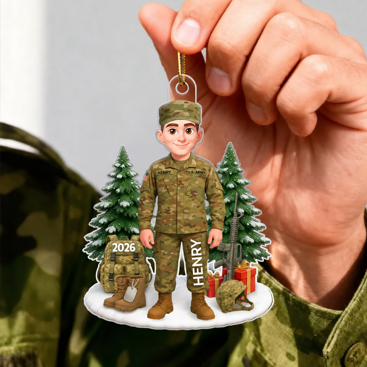 3D Effect Proud Soldier - Personalized Acrylic Ornament - Special Chritsmas Gift For The Brave Soldier