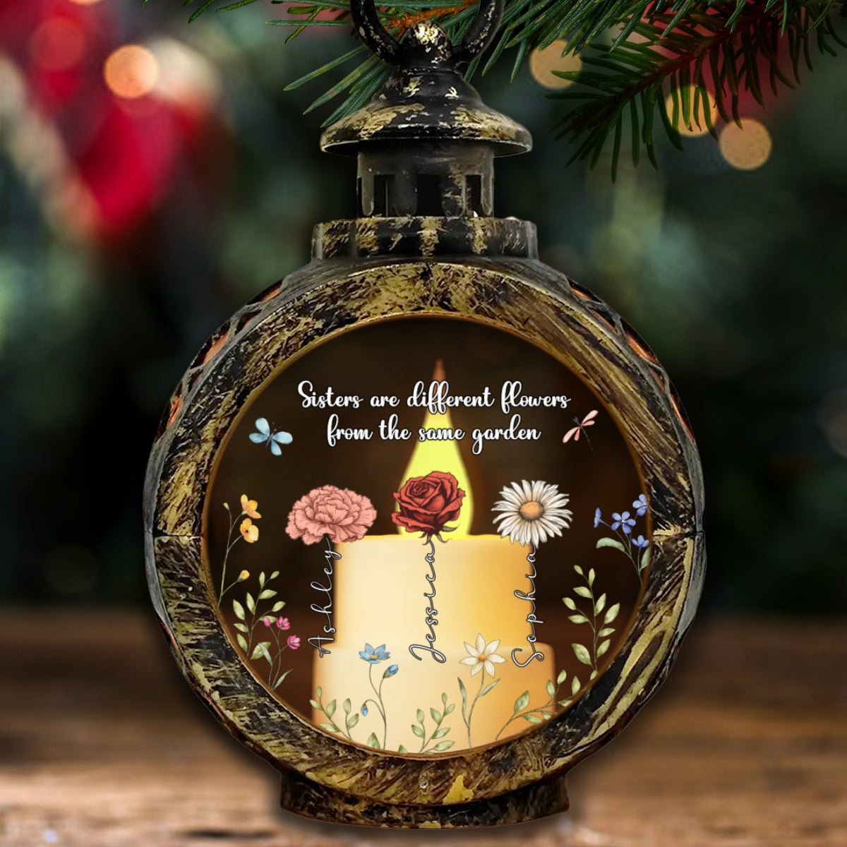 Sisters Are Different Flowers From The Same Garden Personalized Lantern Ornament, Christmas Gift For Sisters, Siblings, Besties